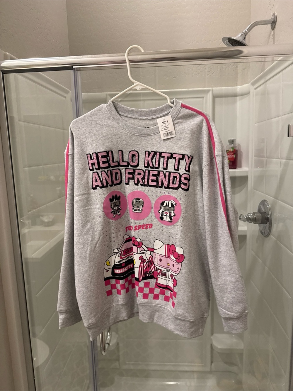 Hello Kitty Gray Sweatshirt with Pink Racing Graphic